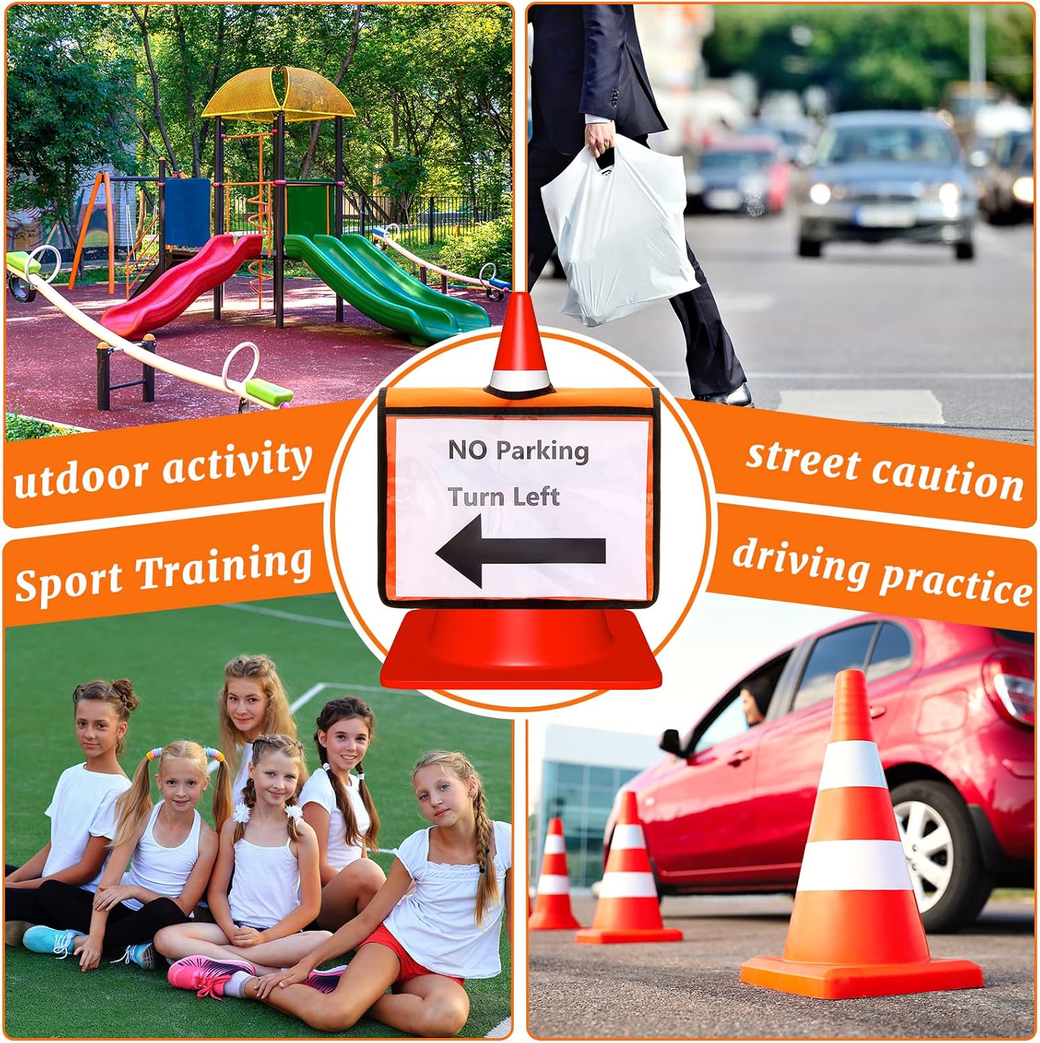 Set of 12 Traffic Cone Sleeve for Caution Traffic Cone Covers with Pockets Safety Message Sign Sleeve for Outdoor Signals Sports Activity Warning Sign Training (Multicolor)