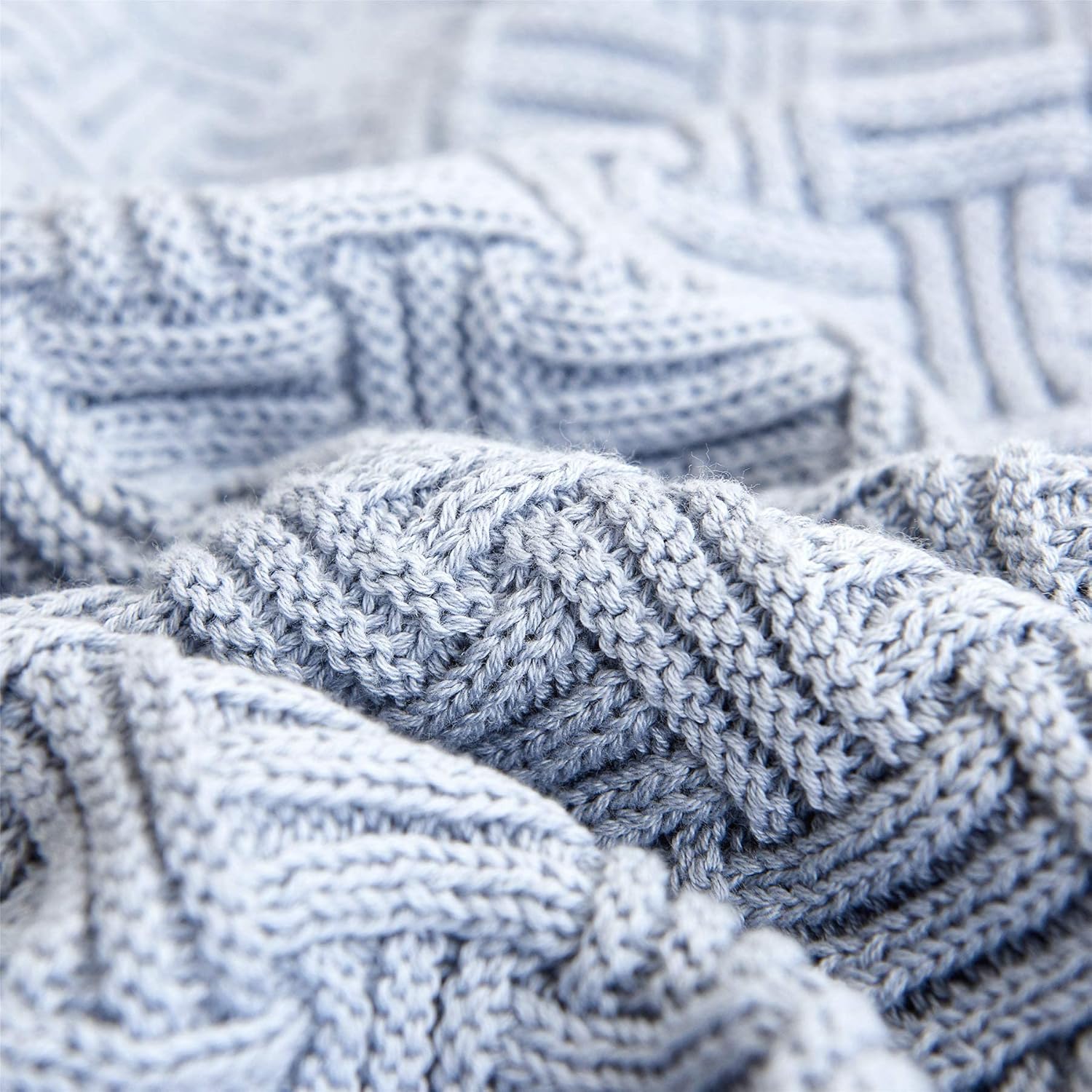 Grey Blue Cotton Knit Throw Blanket for Couch Sofa Bed - Home Decorative Soft Cozy Sweater Woven Fall Cable Knitted Blankets - Blue Gray 2.3 pounds 50 x 60 Inch - Image 5