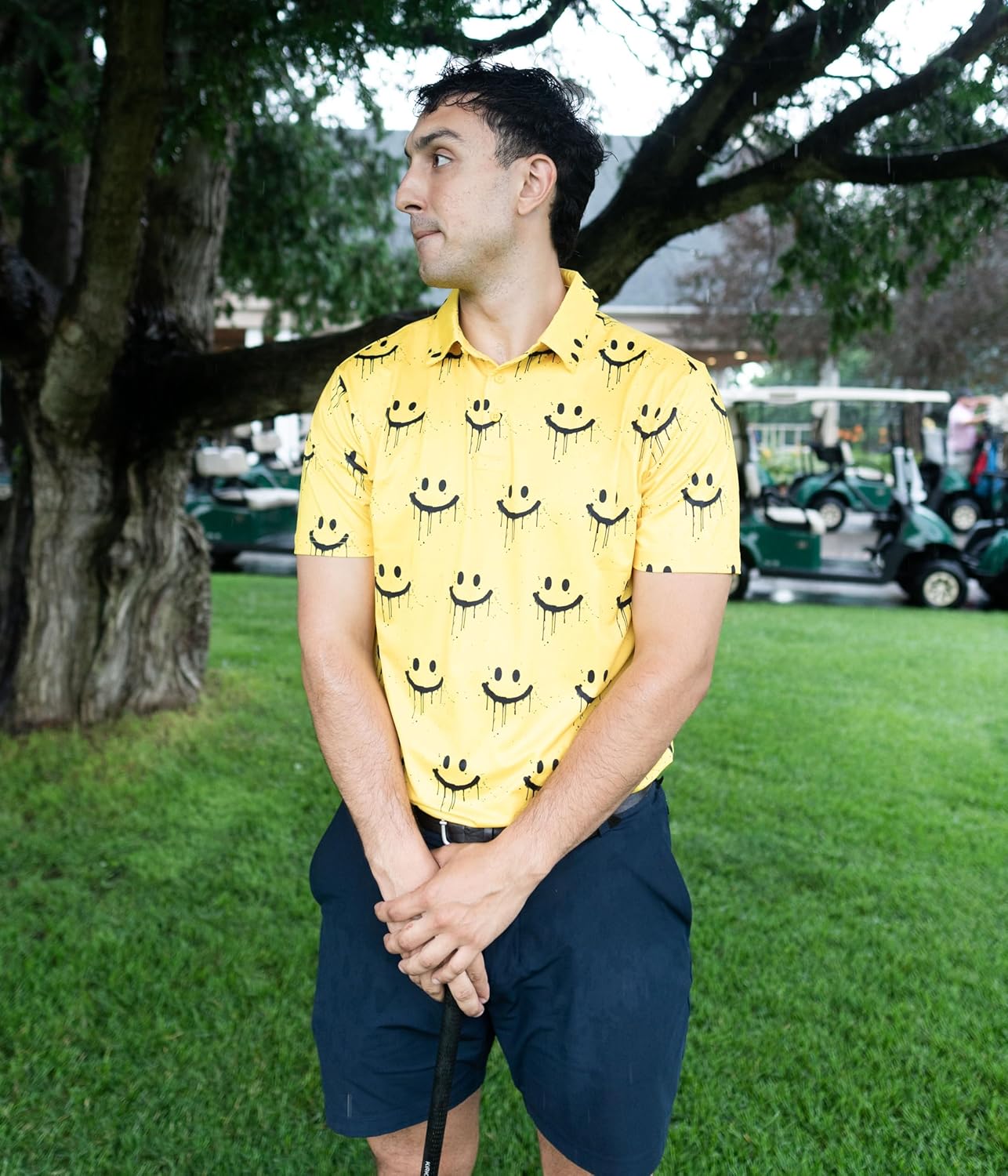 Fun Golf Shirts for Men- Men’s Performance Dry-Fit Golf Polo – UPF 50+ Sun Protection Funny Hawaiian Print Short Sleeve Shirt