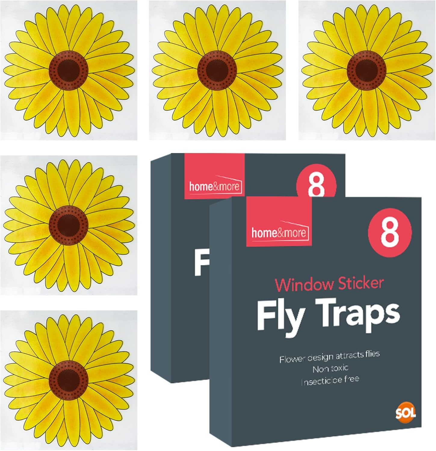 16pk Sunflower Fly Stickers for Windows Fly Traps Indoor for Home Use Window Fly Stickers