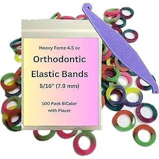 5/16 Inch Orthodontic Elastic Rubber Bands, 100 Pack, Bi-Color, Heavy weight 4.5 Ounce Small Rubberbands Dreadlocks Hair Braids Fix Tooth Gap, Free Elastic Placer for Braces (Heavy, 5-16)