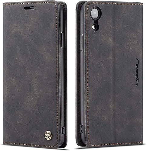 QLTYPRI Funda tipo cartera para iPhone XR, Vintage Folio PU Funda de cuero con ranuras para tarjetas Cierre magnético Kickstand Flip Crashproof