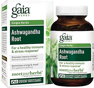 Gaia Herbs Ashwagandha Root, Vegan Liquid Capsules, 60 Count - For Stress Relief, Immune Support, Balanced Energy Levels and Mood Support