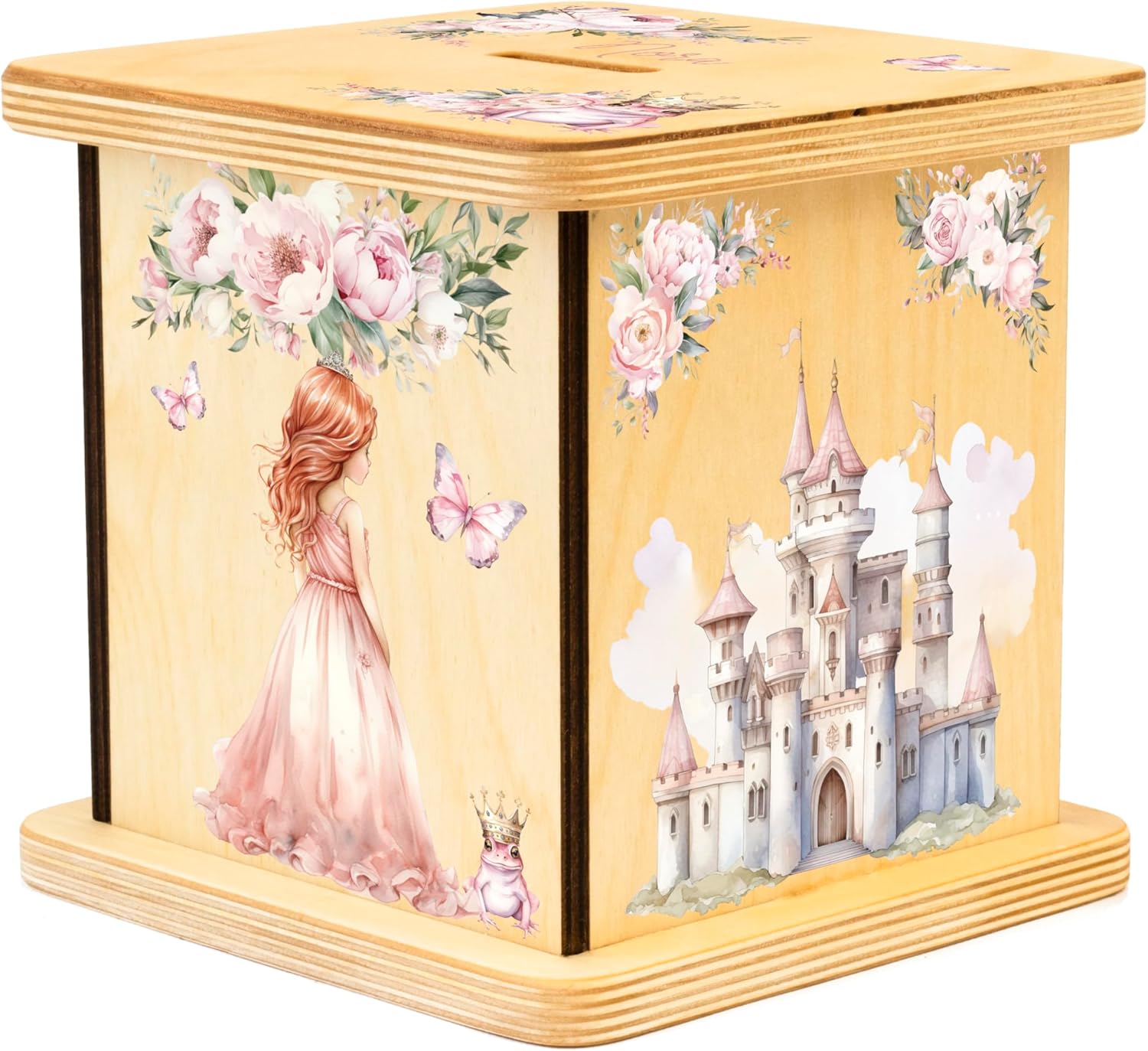 Wooden Piggy Bank for Kids and Adults, Personalized Gift Handmade in USA by BloomOwl, Custom Coin Bank for Boys and Girls (Princesses)