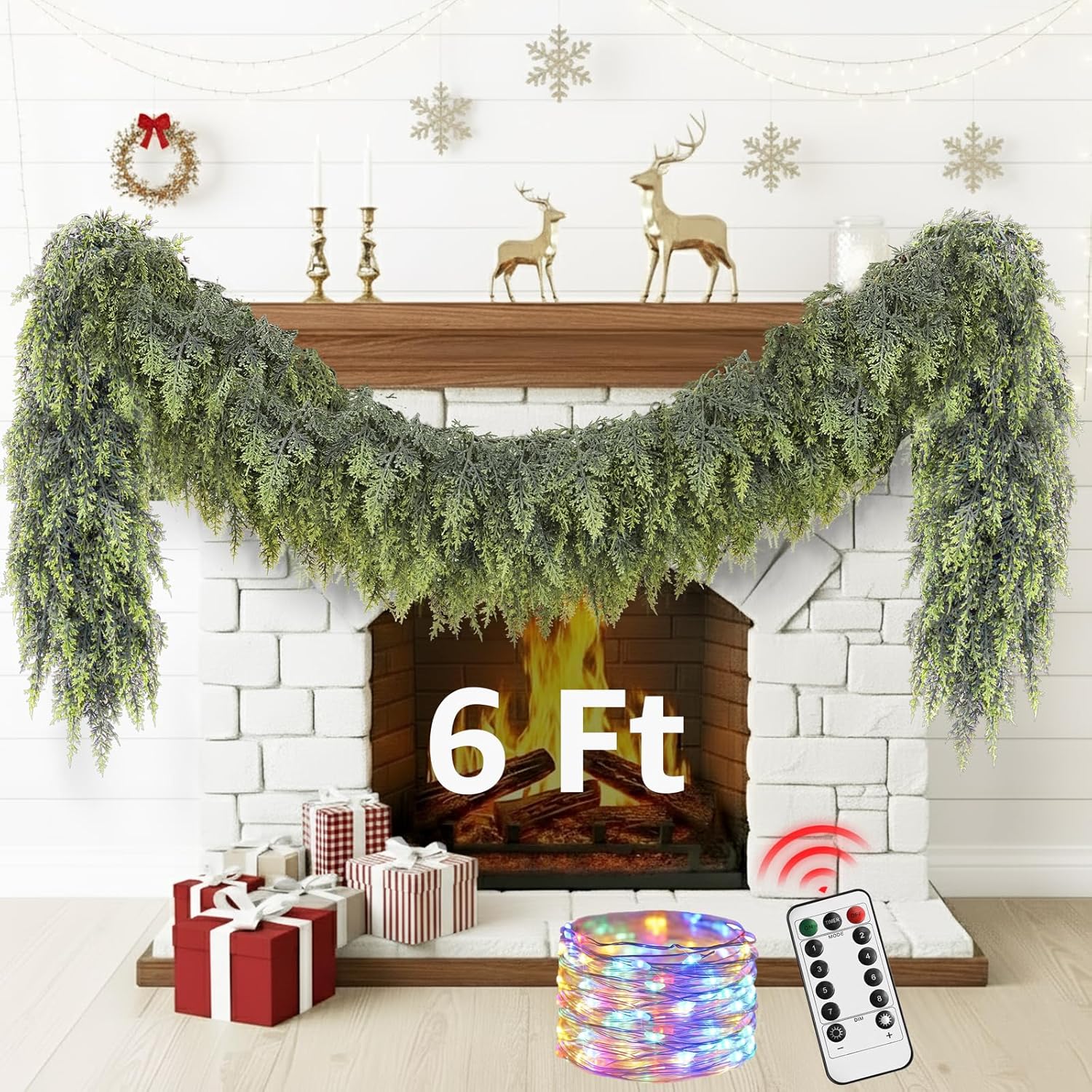 Cedar Christmas Garland with Lights for Mantle – Decorations 6 ft Realistic Lighted Faux Pine Garlands for Xmas Home Decoration Indoor Stairs Railing Fireplace Outdoor 6ft Prelit Garland Door Decor Cedar Christmas Garland with Lights for Mantle – Decorations 6 ft Realistic Lighted Faux Pine Garlands for Xmas Home Decoration Indoor Stairs Railing Fireplace Outdoor 6ft Prelit Garland Door Decor
