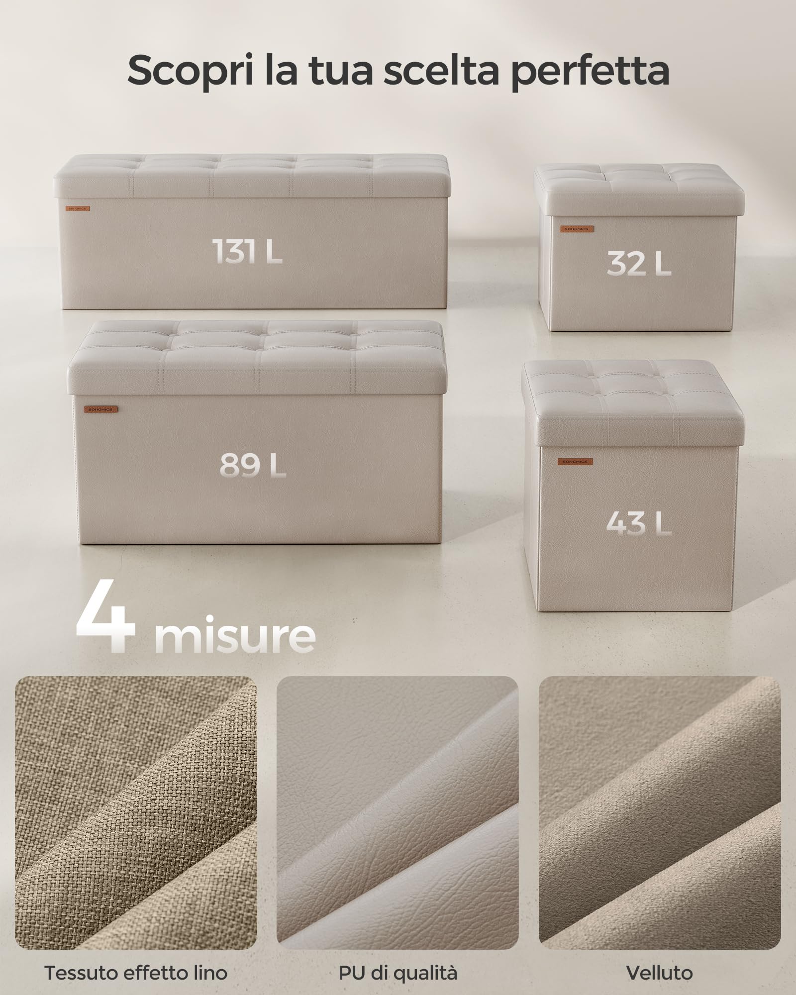 SONGMICS Cassapanca, Pouf Contenitore, Poggiapiedi Pieghevole da 38 x 110 x 38 cm, Ottomano, Regge fino a 300 kg, per Soggiorno, Camera da Letto, Entrata, Marrone Cammello LSF070K03