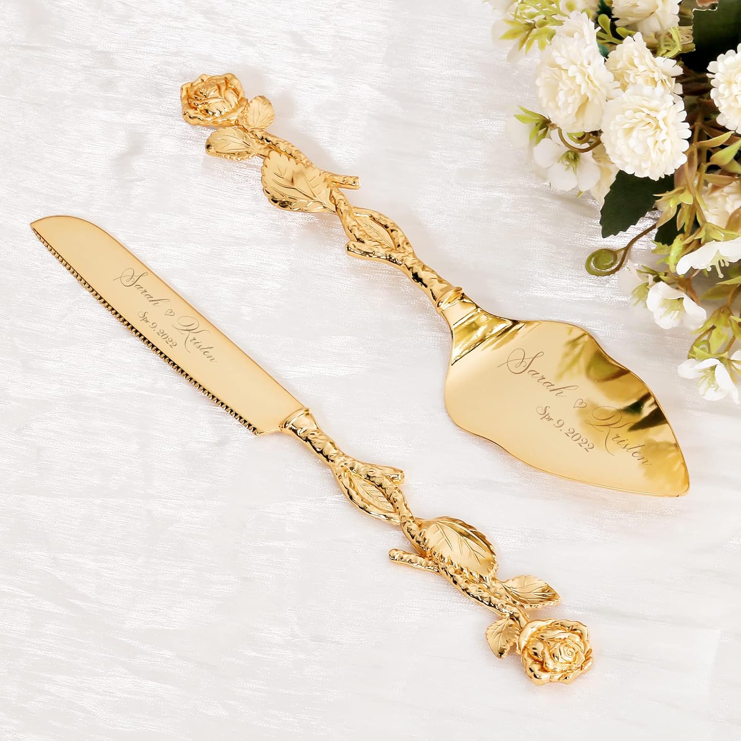 Cake Cutting Set for Wedding, Personalized Gold Cake Knife
