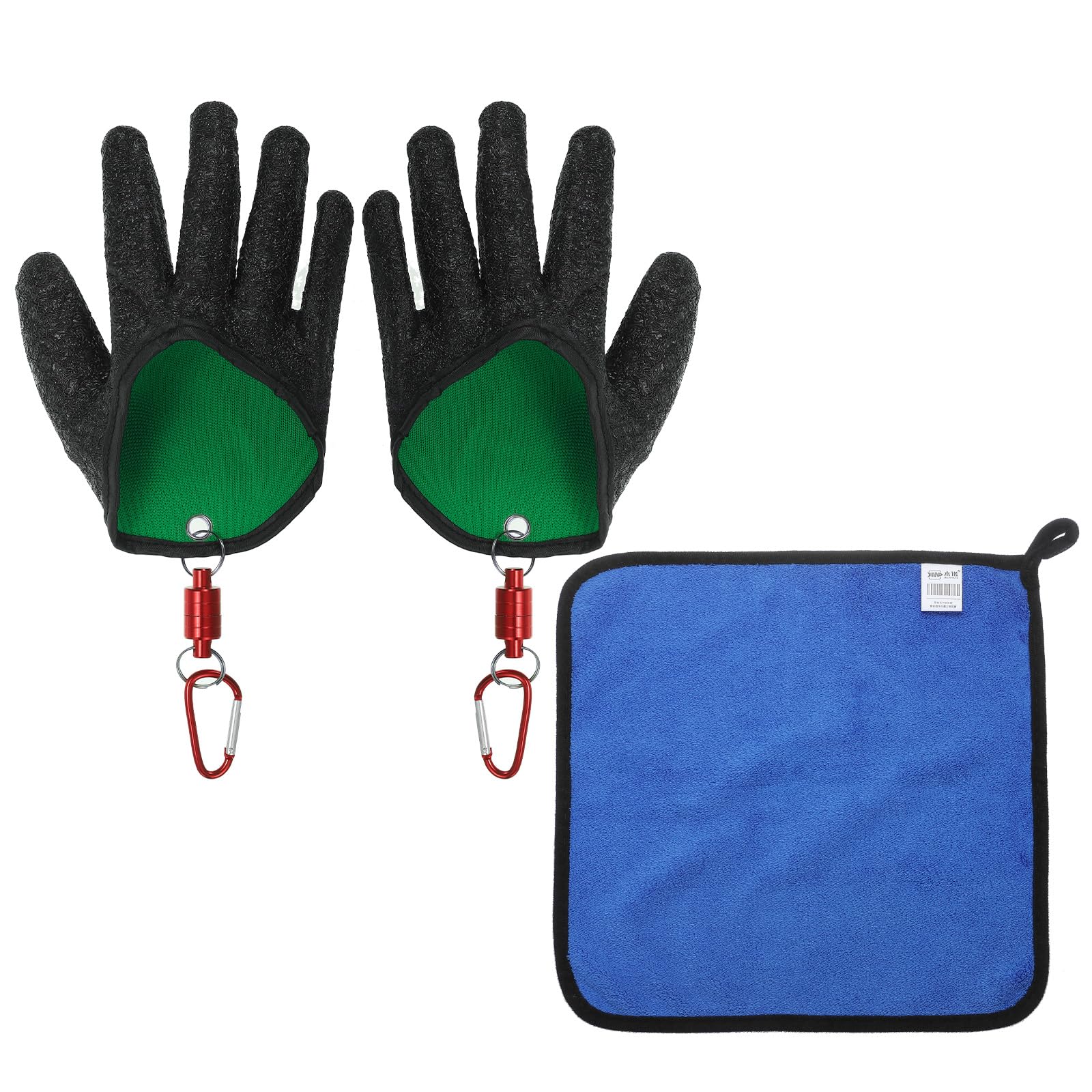 PATIKIL Fishing Gloves With Alloy Magnet Release Towel 1 Pair Fisherman Professional Catch Fish Gloves Non-Slip Puncture Resistant Glove for Handling Catching Cleaning Black