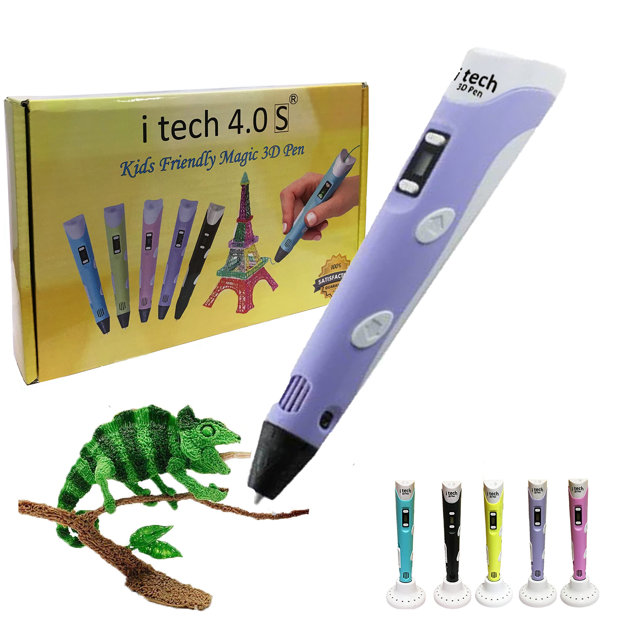 WOL3D I tech (Purple) Magic 3D Pen with 20 in 1 (5 M) for 3D Printing with Speed Control, Advanced Temperature Regulation, OLED Display & Ergonomic Design – Compatible.