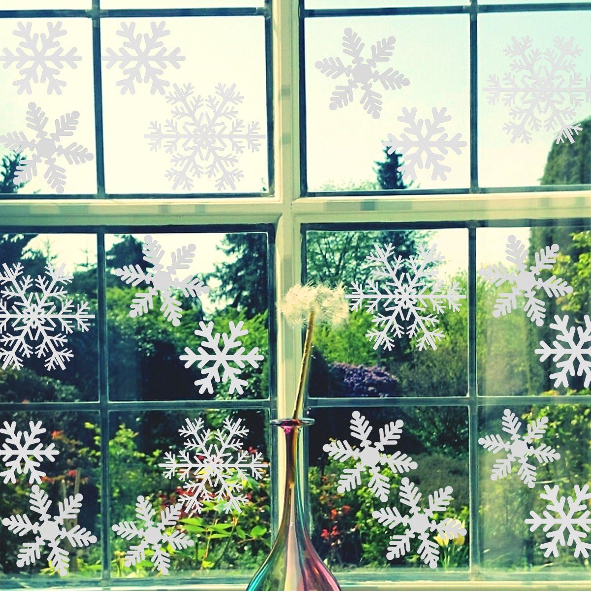 Christmas Snowflakes Window Clings Stickers Snowflakes Clings Decal for Christmas Holiday Winter Wonderland Ornaments Window Decorations Supplies Multi-Size (White,108PCS)
