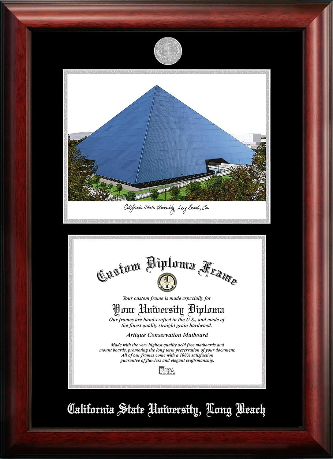 Campus Images NCAA Long Beach State 49ers Unisex Silver Medallion Frame Cal State Long Beach 11w x 8.5h Silver Embossed Diploma Frame Lithograph, Brown, One Size
