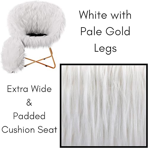 Miniatura 6 de BIRDROCK HOME Silla blanca de piel sintética con patas doradas pálidas para dormitorio, dormitorio de adolescentes, silla Papasan mullida, asiento
