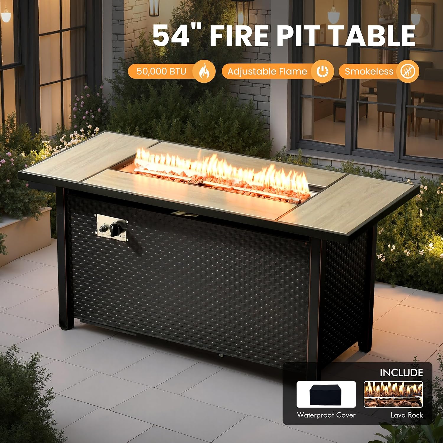 9 Pcs Outdoor Sectional Patio Furniture Set with Fire Pit Table and Swivel Rocking Chairs - All Weather Wicker Modular Outside Sectional Sofa Couch,Patio Seating Outdoor Conversation Sets,Grey