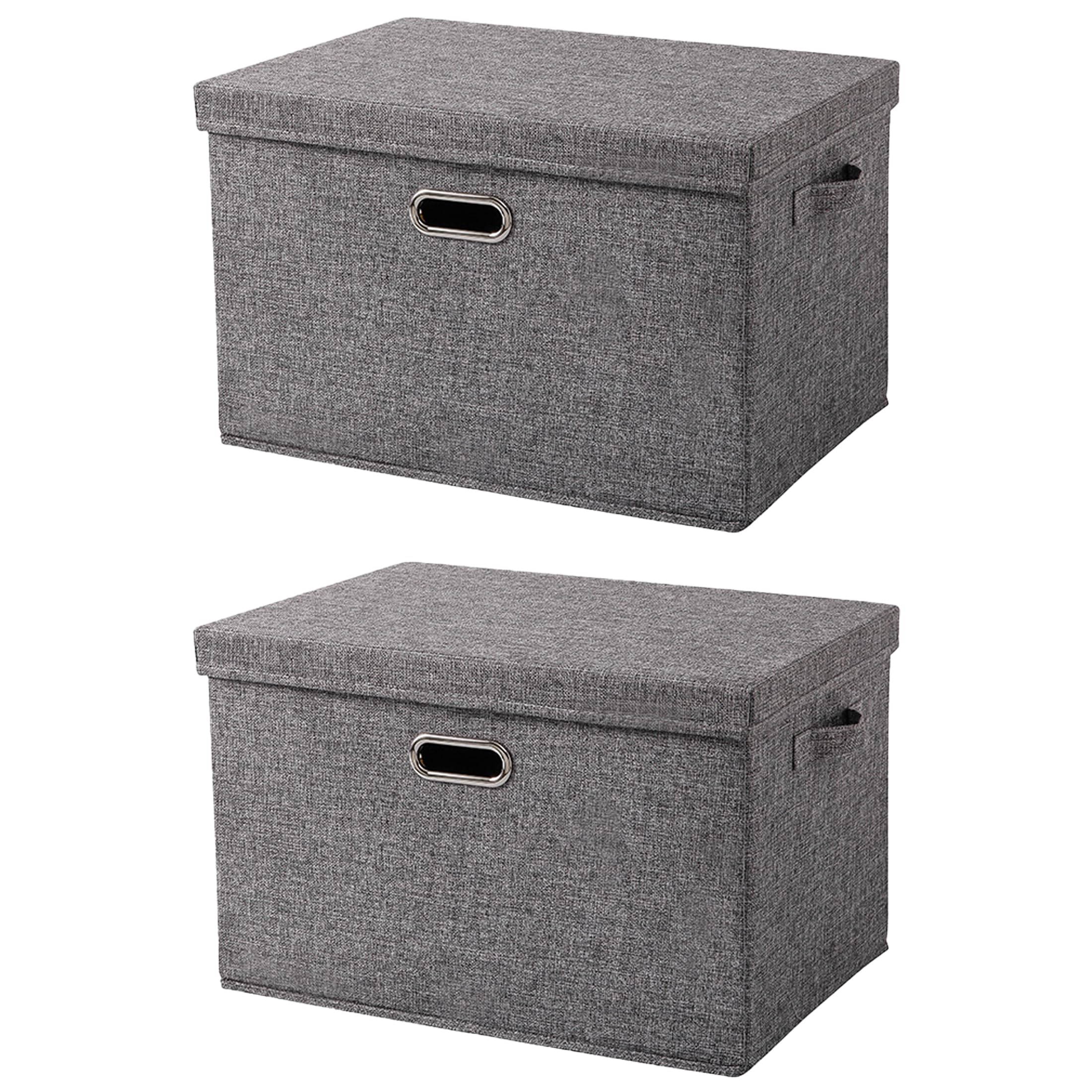 Wuudi Cajas de Almacenamiento Plegables con Tapa Juego de 2 Caja Organizadora de Lino con Asas Apilable Cajas de Almacenaje de Tela Ideal para Ropa, Juguetes, Libros, Armario y Estantería 44x30x29 cm