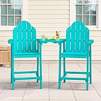 Vista 8 de LUE BONA Juego de 2 sillas altas Adirondack de polietileno reciclado con soporte para tazas, 25.6 pulgadas, 300 libras, ecológicas, resistentes a