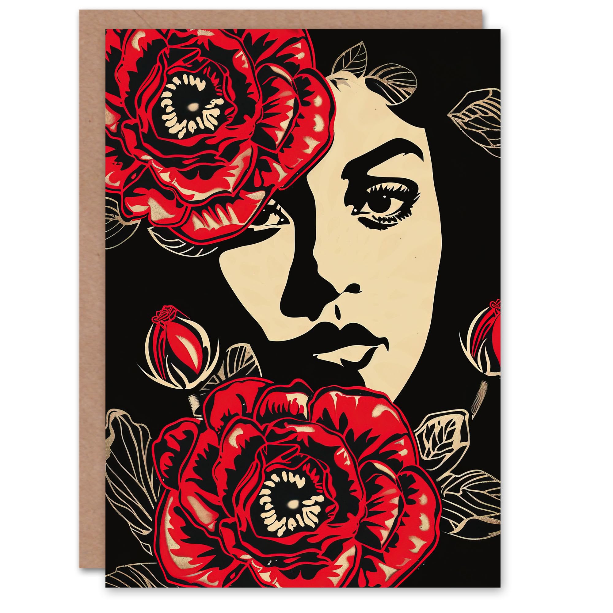 Artery8 Beauty in Bloom Woman Face and Flowers Design Greeting Birthday Card Him Her All Blank