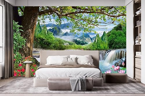 Miniatura 3 de TUNDJ - Mural de pared hermoso papel tapiz 3D de paisaje de cascada para oficina y sala de estar (no despegar ni pegar)