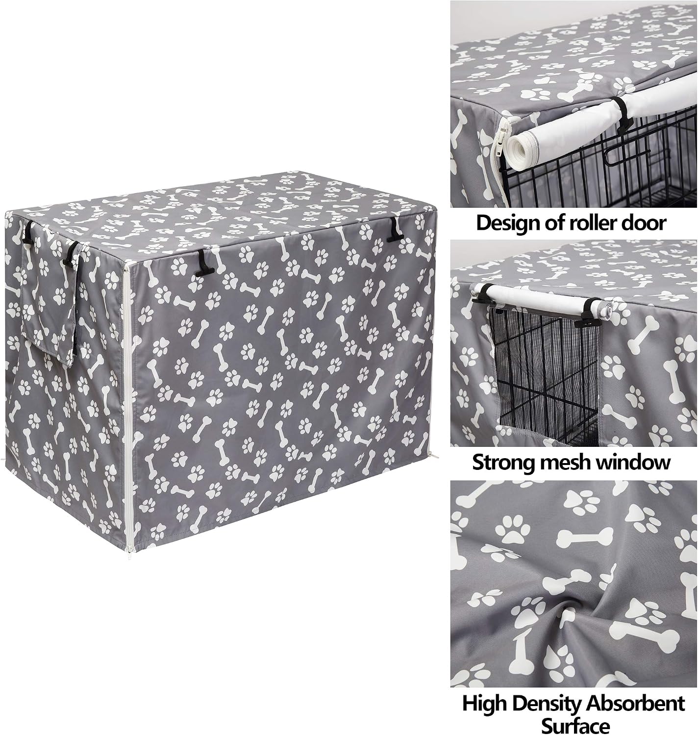 Polyester Dog Crate Cover - Durable Windproof Pet Kennel Cover Provided for Wire Crate Indoor Outdoor Protection - Cover only - 42inch-Sky Gray