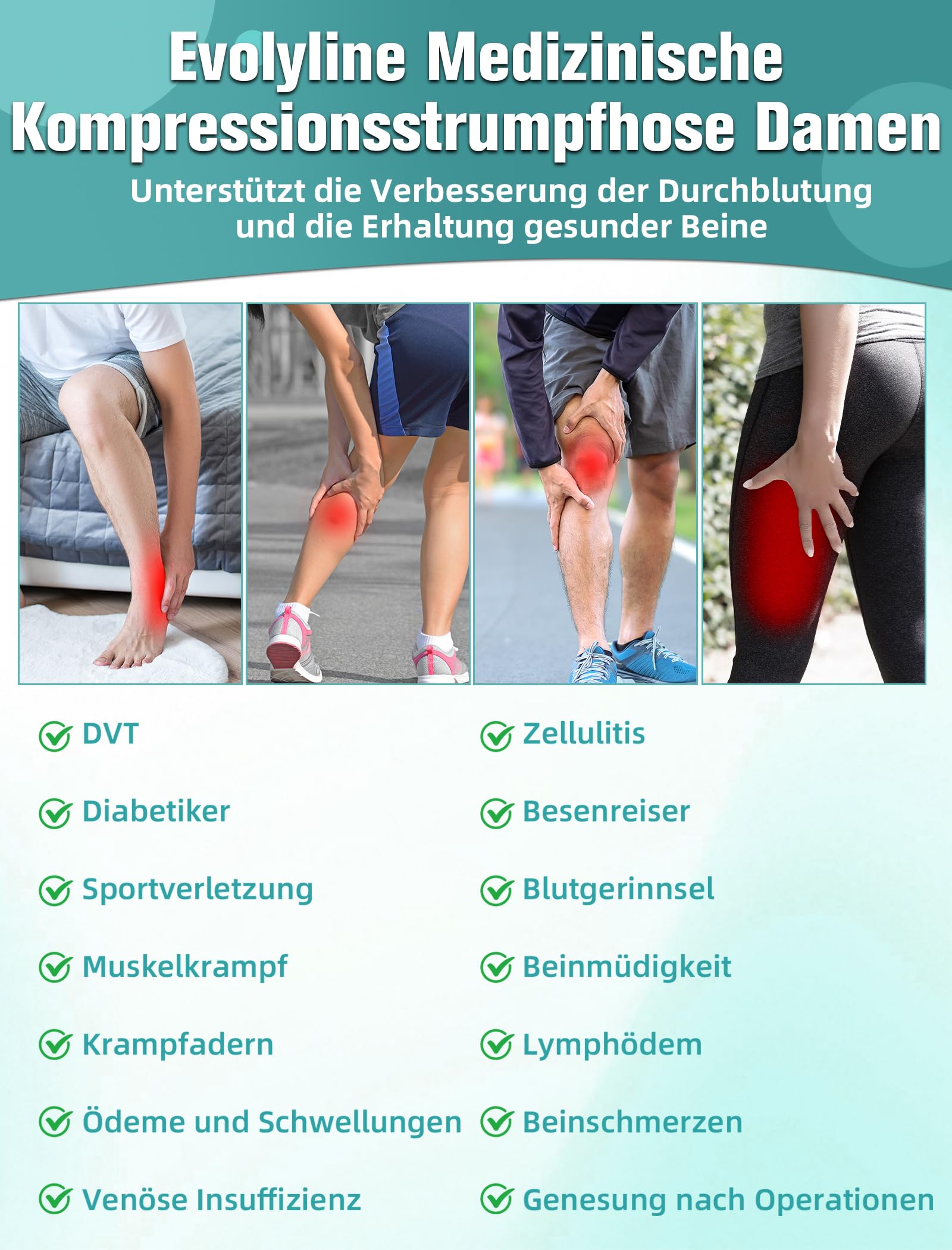 Collants de compression médicaux pour homme et femme - Longueur : 15 à 20 mmHg - Classe I - Bas de compression gradués - Bout fermé - Pour la grossesse, les varices, l'œdème, le lipœdème