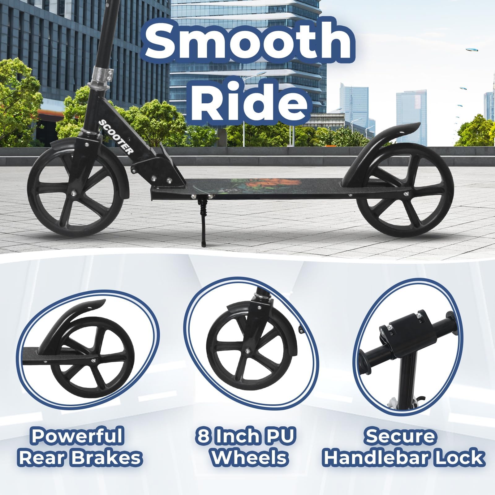 Nattork Trottinette pour enfants, garçons et filles, portable, design pliable léger avec système de freinage, guidon réglable en hauteur et capacité de charge jusqu'à 50 kg