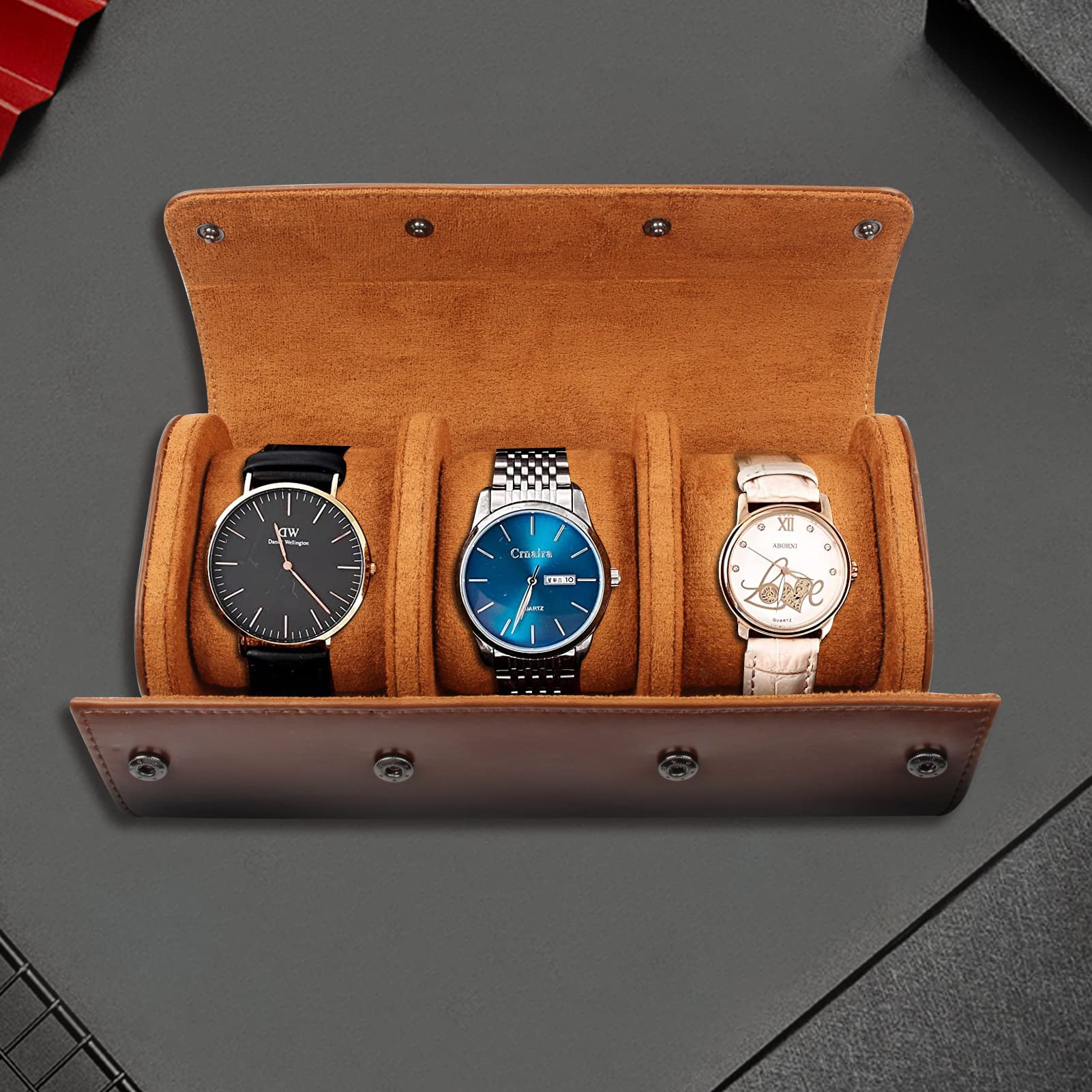 Scatola Orologi Da Viaggio In Pelle PU - Portaorologi Vintage Con 3 Slot E Cuscini Rimovibili, 19.5x9x9 Cm - Foto 2