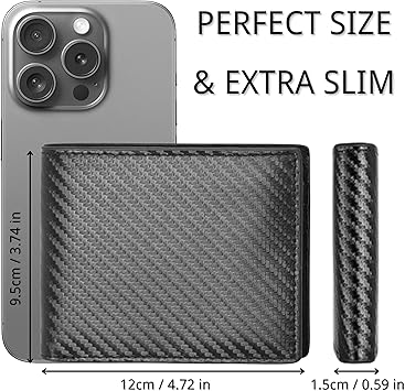 Portafoglio Uomo Slim In Fibra Di Carbonio Con RFID Block | Design Elegante, Compatto, Con Scomparto Banconote - Foto 7