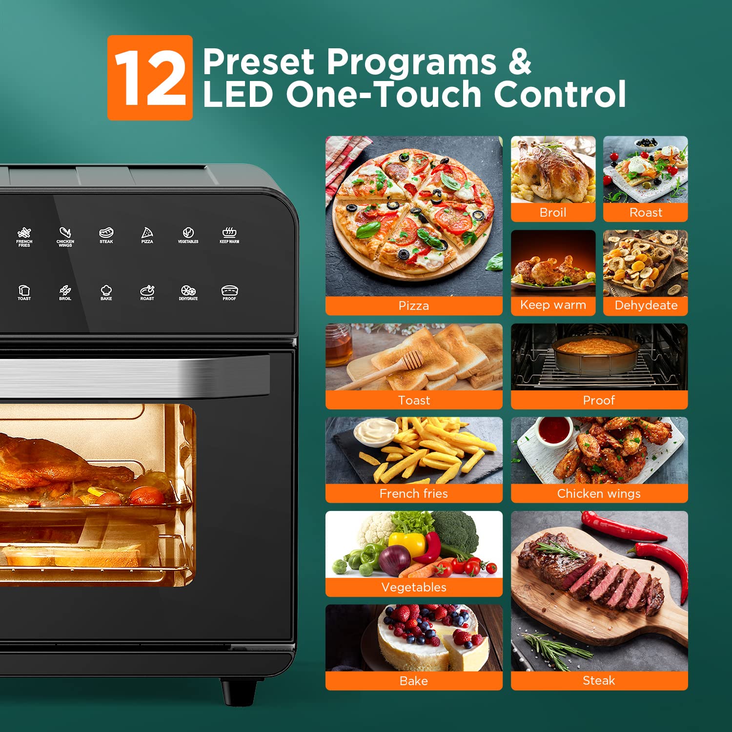 25L Convection Oven, Digital Countertop Convection Mini Oven,12 in 1
