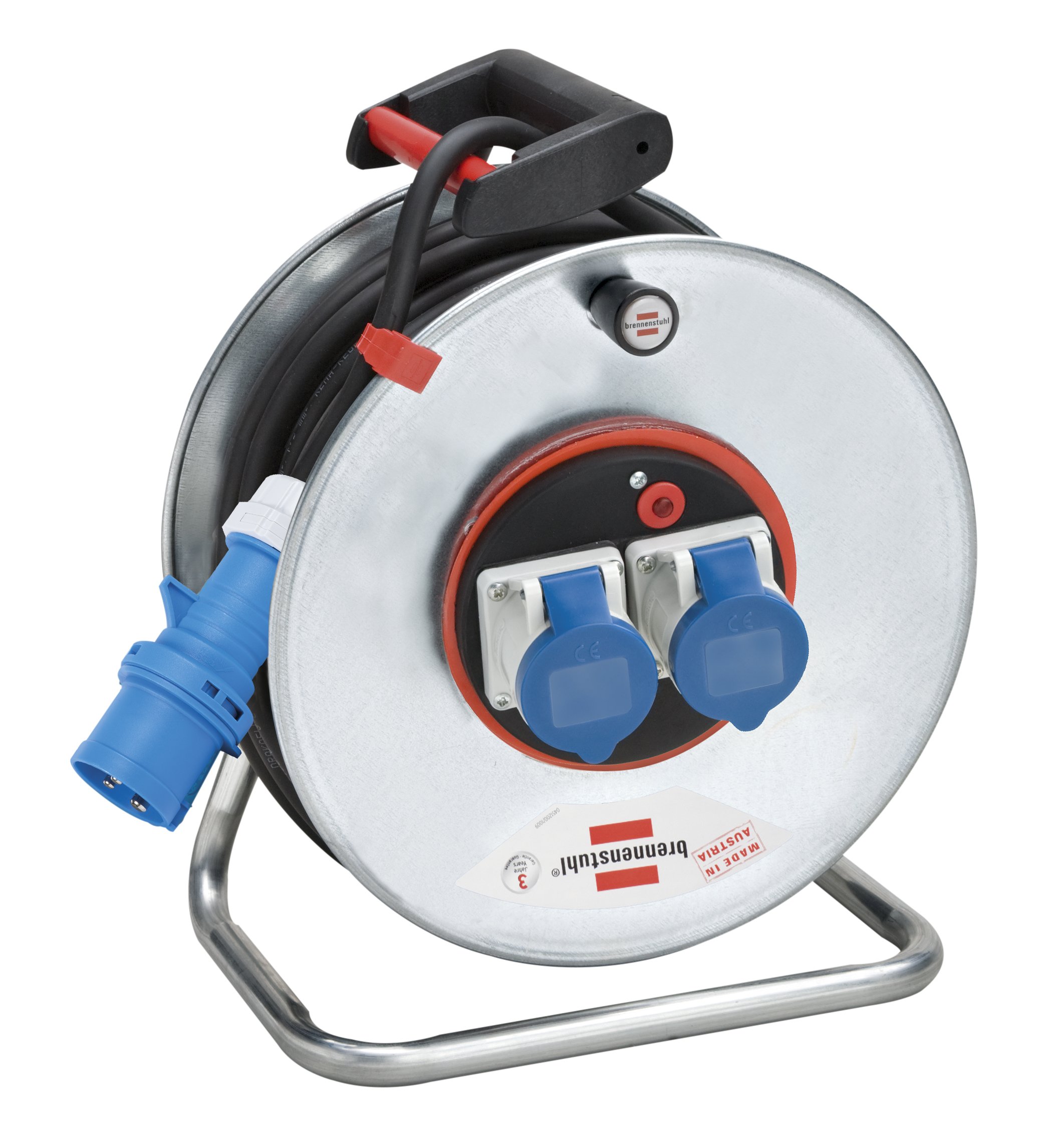 Brennenstuhl 1195786 Avvolgicavo 33 M Serie Garant Sk in Acciaio Zincato Antiruggine Spina e 2 Prese Cee 2 3 Poli 230V/16A, Contatto Girevole Tecnologia Bretec, IP 44, Argento