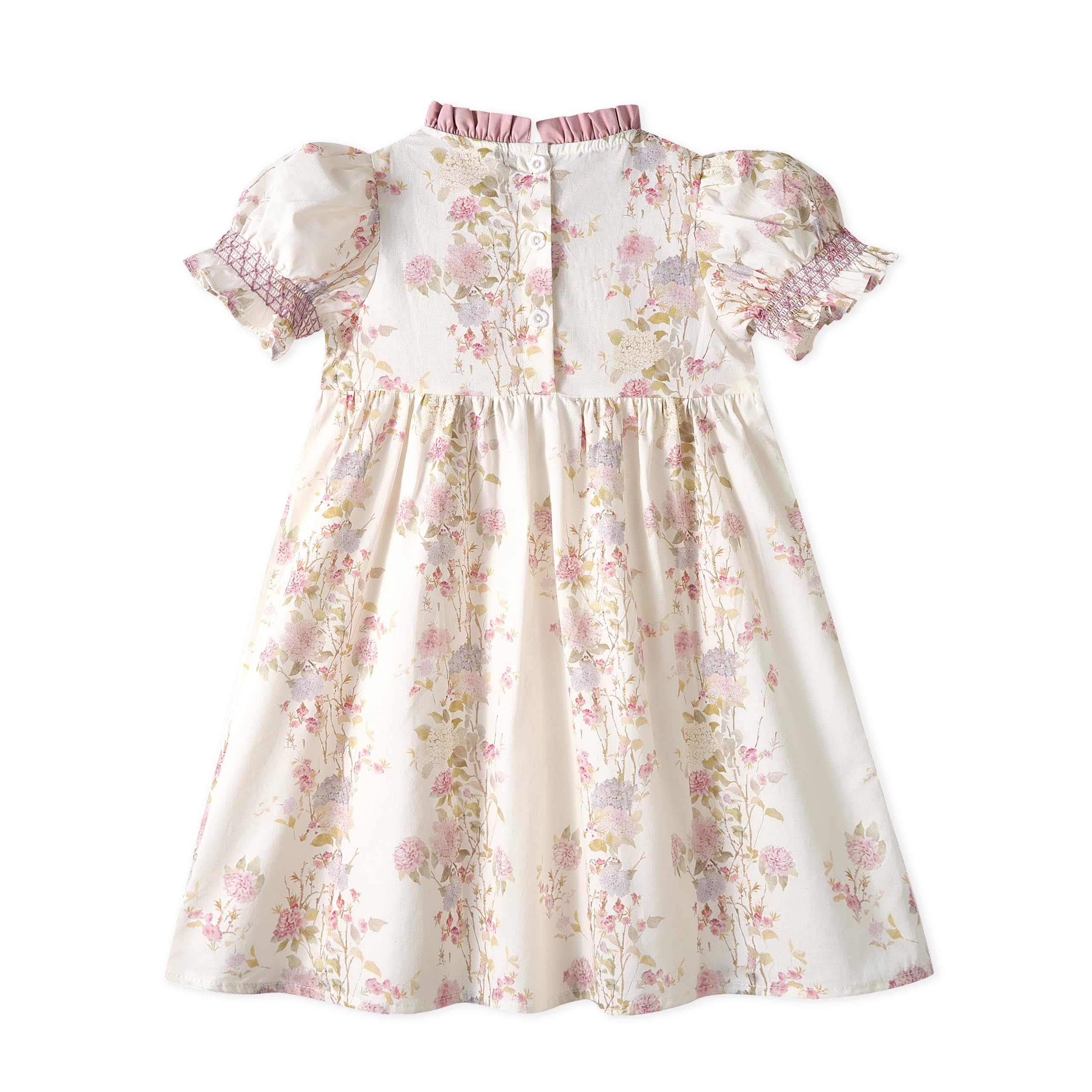 Miipat Vestidos de Algodón para Niñas, Vintage Vestidos Estampado Floral Fruncidos de Verano Mangas Abullonadas y Cuello Peter Pan Vestido Casuales para Niños
