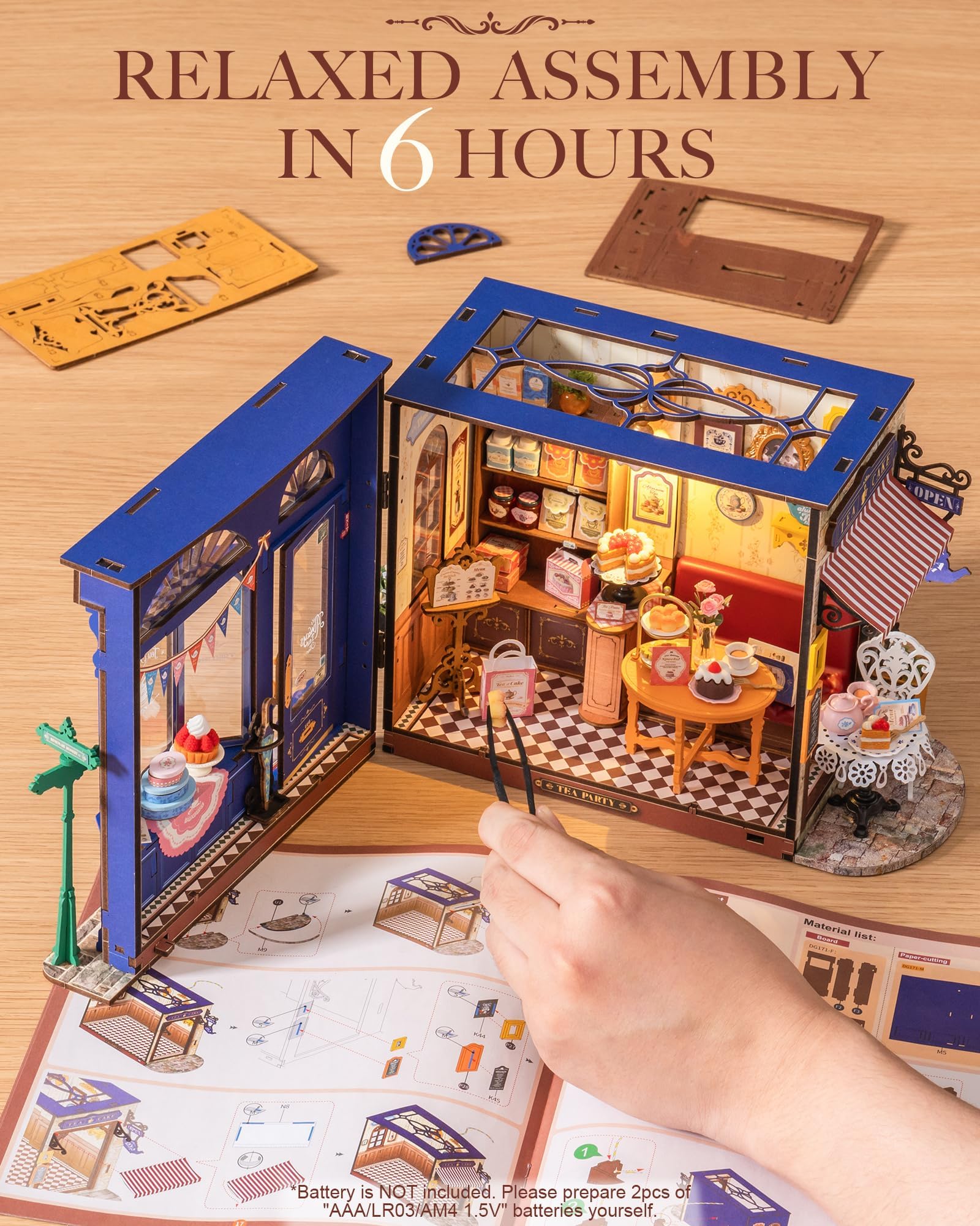 ROBOTIME DIY Miniature House Casa de Muñecas Salón de té Leisure Time, Casa Miniatura para Montar de Madera con LED, Maqueta Miniatura Biblioteca Regalo para Adultos y Adolescente