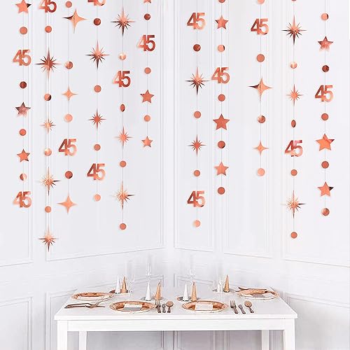 Miniatura 10 de Decoraciones doradas para cumpleaños n 45 guirnalda de estrellas parpadeantes con lunares circulares y círculos para colgar en banderines metálicos