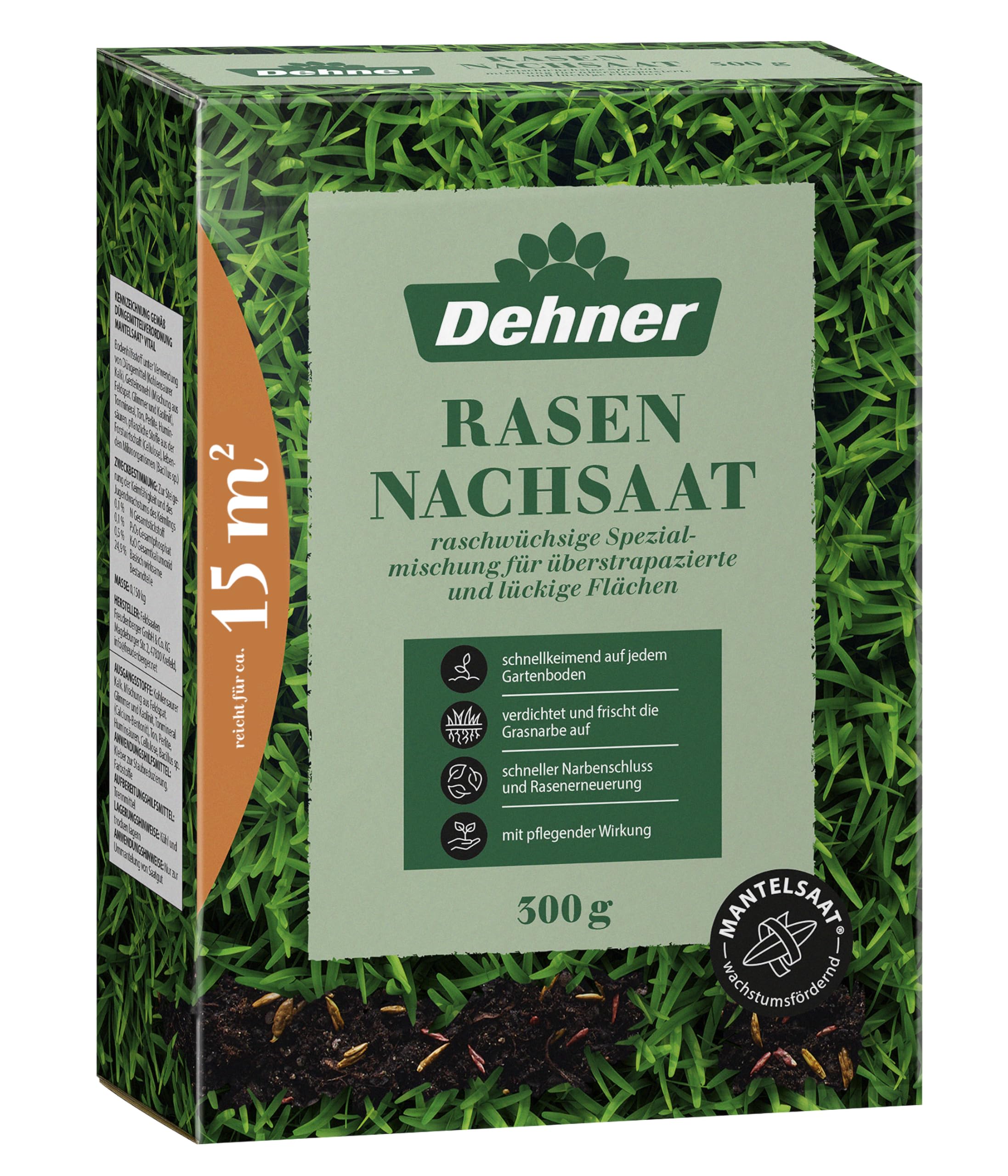 Dehner nasiona trawnika, sucha trawa, wysokiej jakości mieszanka nasion, szybko kiełkujące, 300 g, na ok. 25 m²