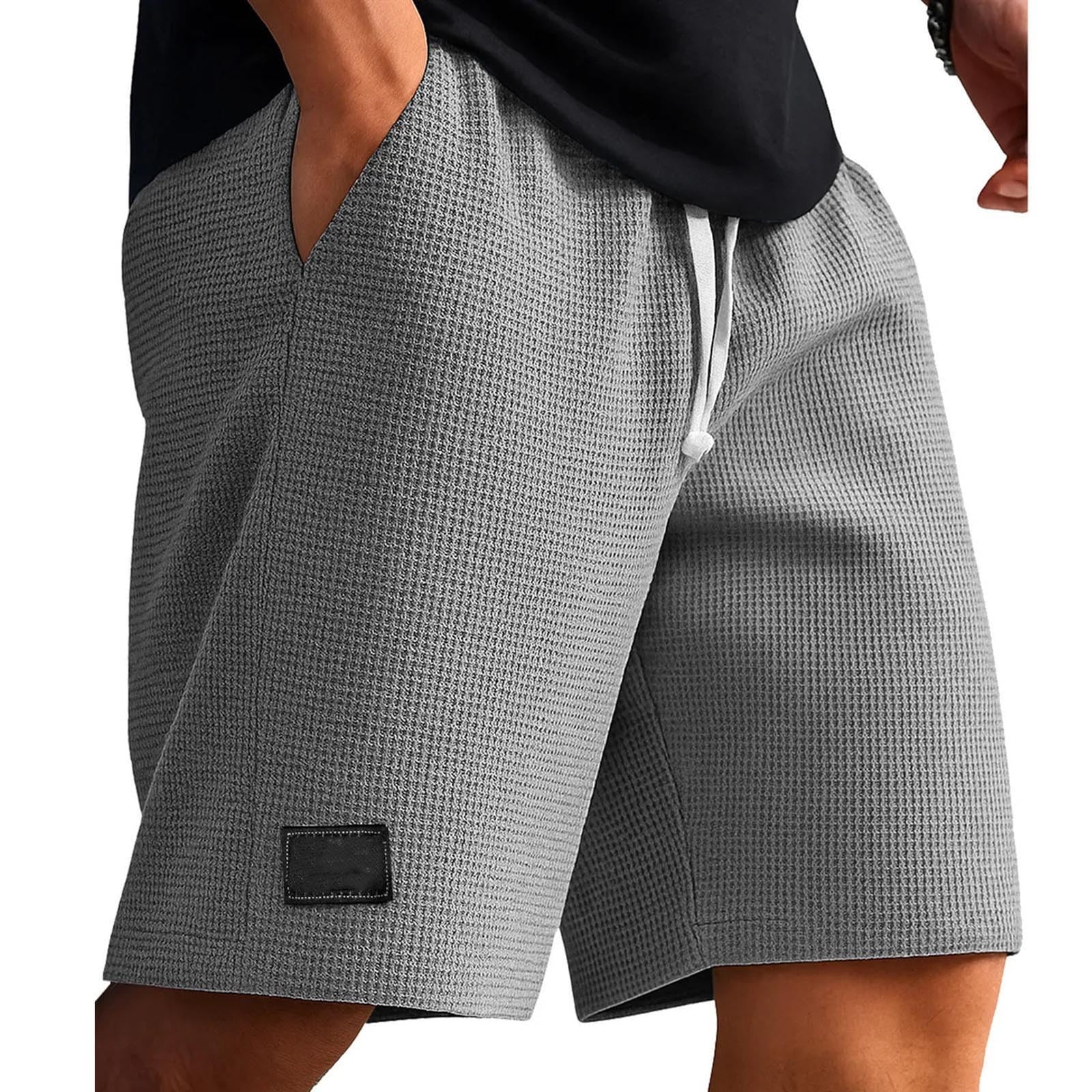 Cambkatl Loose Waffle Lounge Shorts for Men Elastic Waist Casual Summer Stretch Workout Running Shorts with Pockets