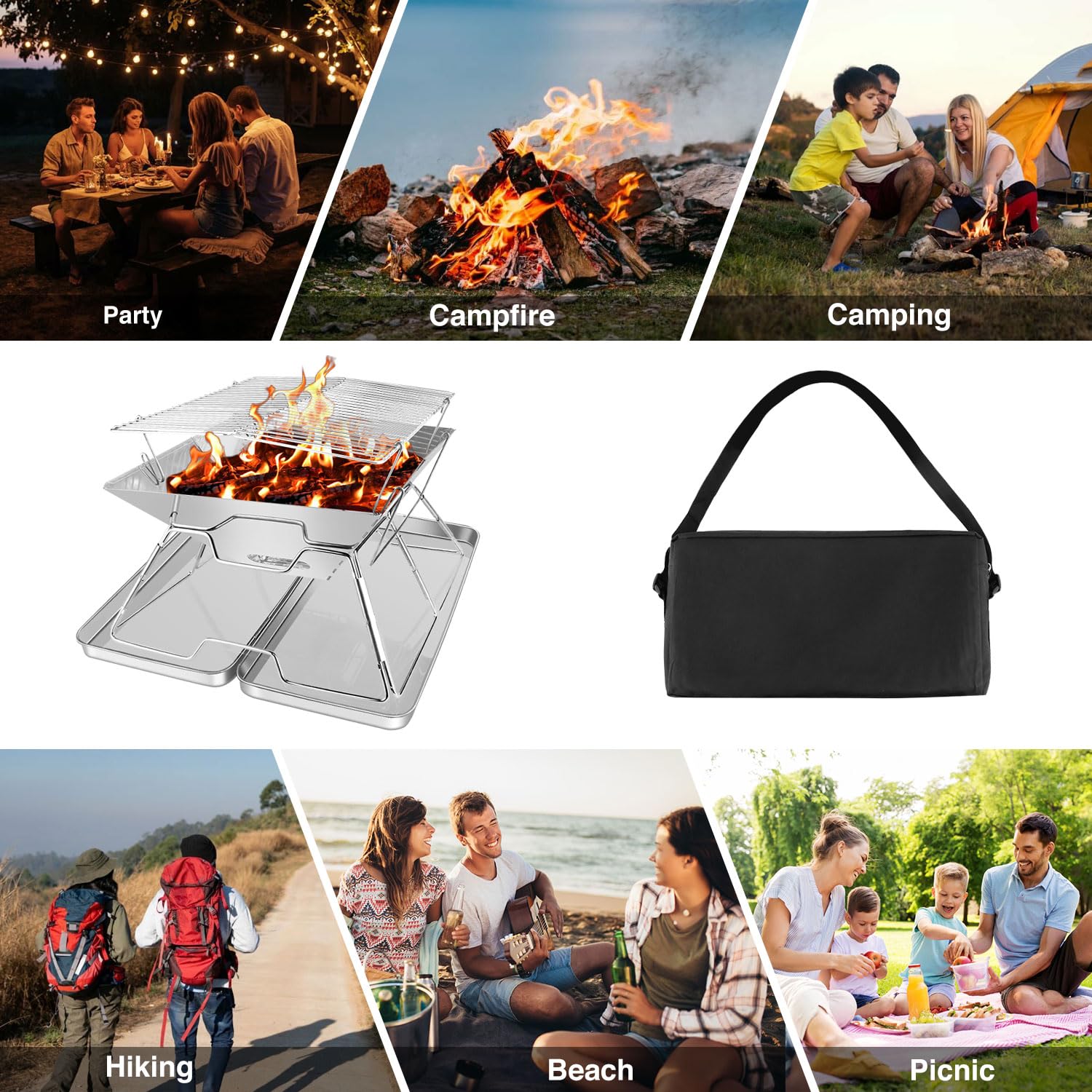 Set Barbecue Pieghevole Istantaneo In Acciaio Inox – Braciere Portatile Con Borsa, Per Campeggio E Falò - 3
