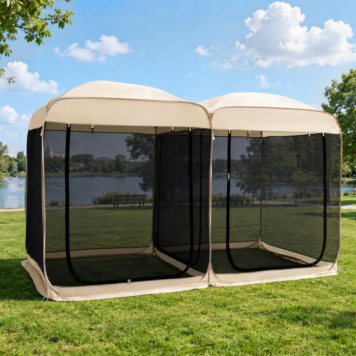 Alvantor Pop Up Screen House Tent, Instant Outdoor Gazebo with Mosquito Netting &amp; UPF 50+ Sun Protection, Portable Canopy Shelter for Patio, Backyard, Camping (2-10 Person)