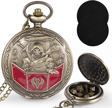 Kabinka D&D Dice Set with Pocket Watch Shell, 7-Piece Polyhedral Set, Perfect for Dungeons and Dragons, Role Playing Dice Accessory DM, Bronze