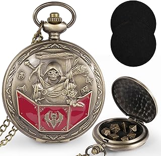 Kabinka D&D Dice Set with Pocket Watch Shell, 7-Piece Polyhedral Set, Perfect for Dungeons and Dragons, Role Playing Dice Accessory (DM, Bronze)