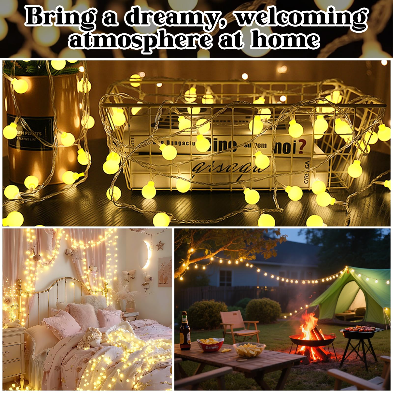200 luces LED blancas cálidas para aula, cadena de luces de hadas de 66 pies con 8 modos, iluminación colgante de globo impermeable para profesores, techo de aula, tablón de anuncios, pizarra blanca
