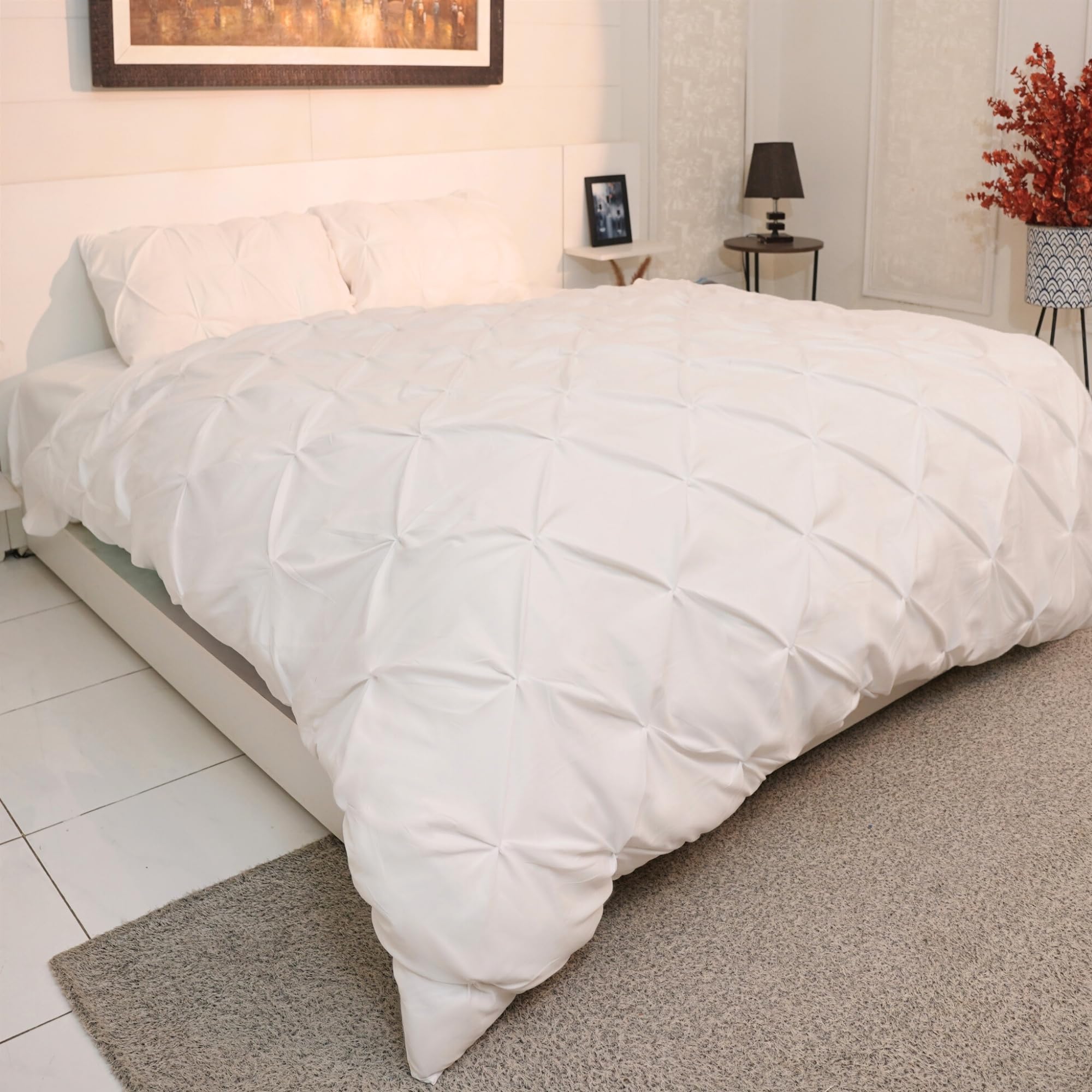 AHS - Double White Pintuck Duvet Cover Sheet - Comfy Bedding Set With Pillow Cases - Soft Durable Brushed Microfiber Quilt Cover - Breathable & Washable Duvet Bedding Set โ image 1