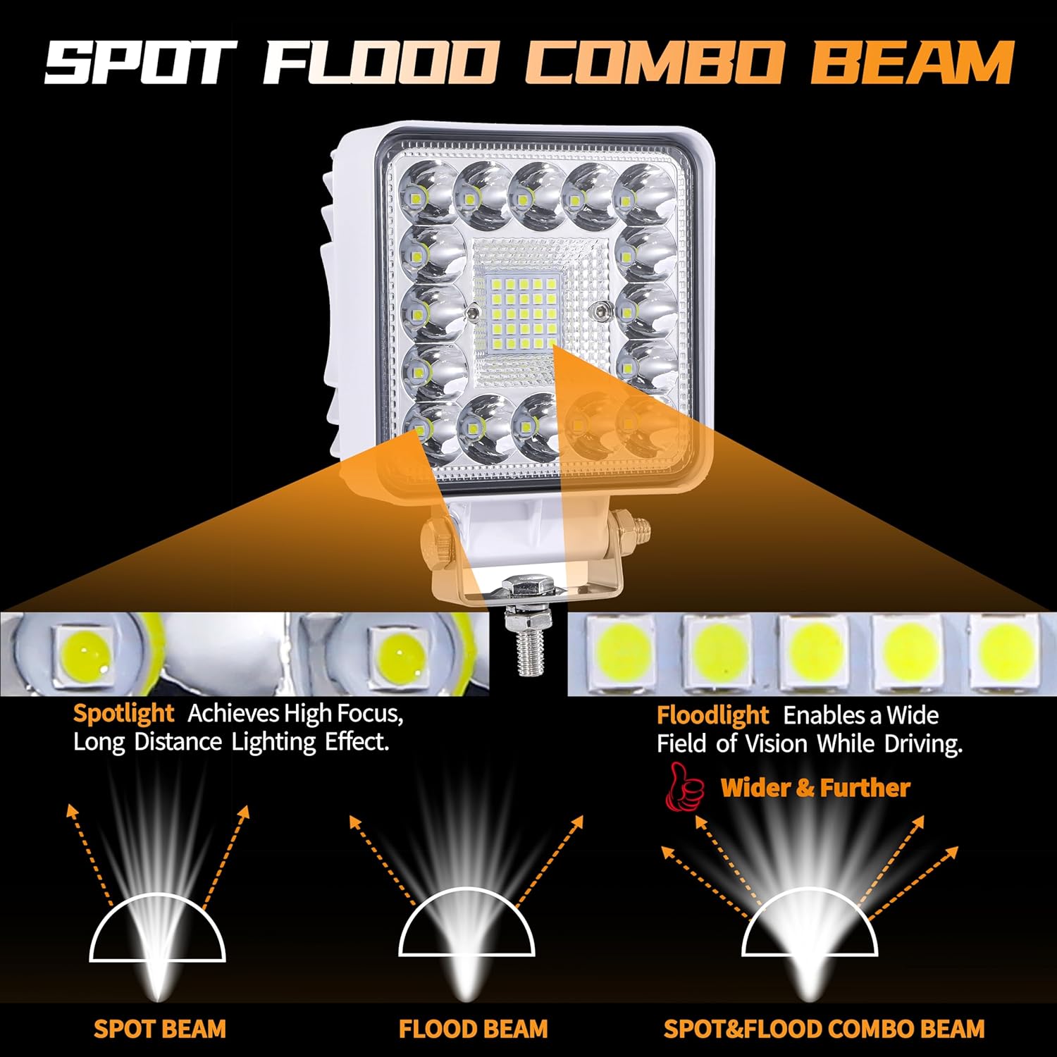Marine LED Lights for Boat, 4 Inch 60W LED Flood Off Road Lights Combo Beam for Truck ATV UTV SUV, 12V 24V Waterproof Led Pod Lights, White Housing 2 Pack
