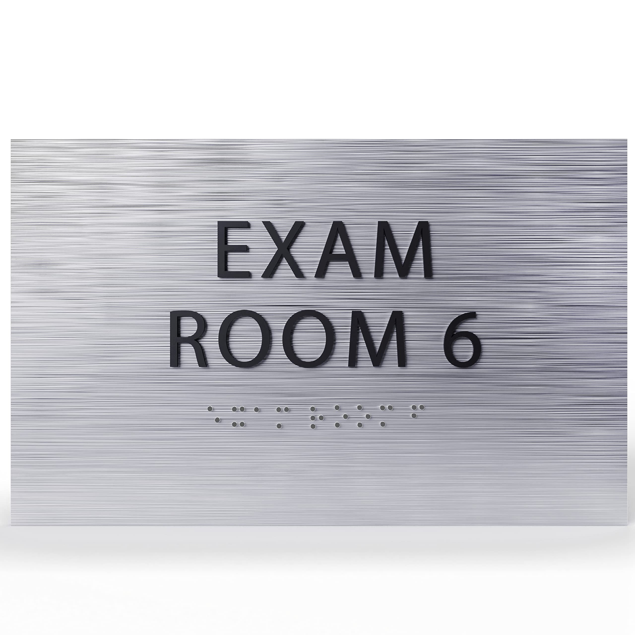 ADA CENTRAL SIGNS 6" X4" Exam Room 6 Sign- Tactile Graphics Grade 2 Braille Text | Modern Utility Wall Mount ADA Compliant Plastic Signs For Schools,