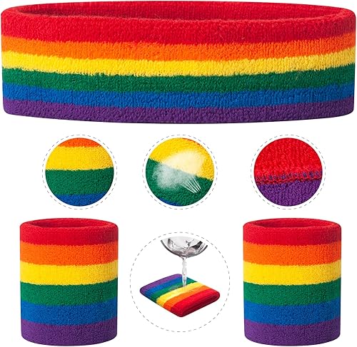 Miniatura 165 de ONUPGO - Conjunto de diadema y muñequeras deportivas para el sudor, hechas de algodón con bucles, muñequeras, contra humedad Rojo/Blanco/Azul