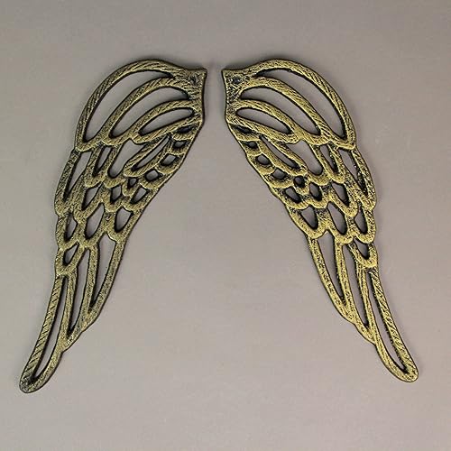 Miniatura 7 de Juego de 2 esculturas de pared de alas de ángel de hierro fundido con acabado dorado antiguo para decoración rústica del hogar, fácil de colgar,