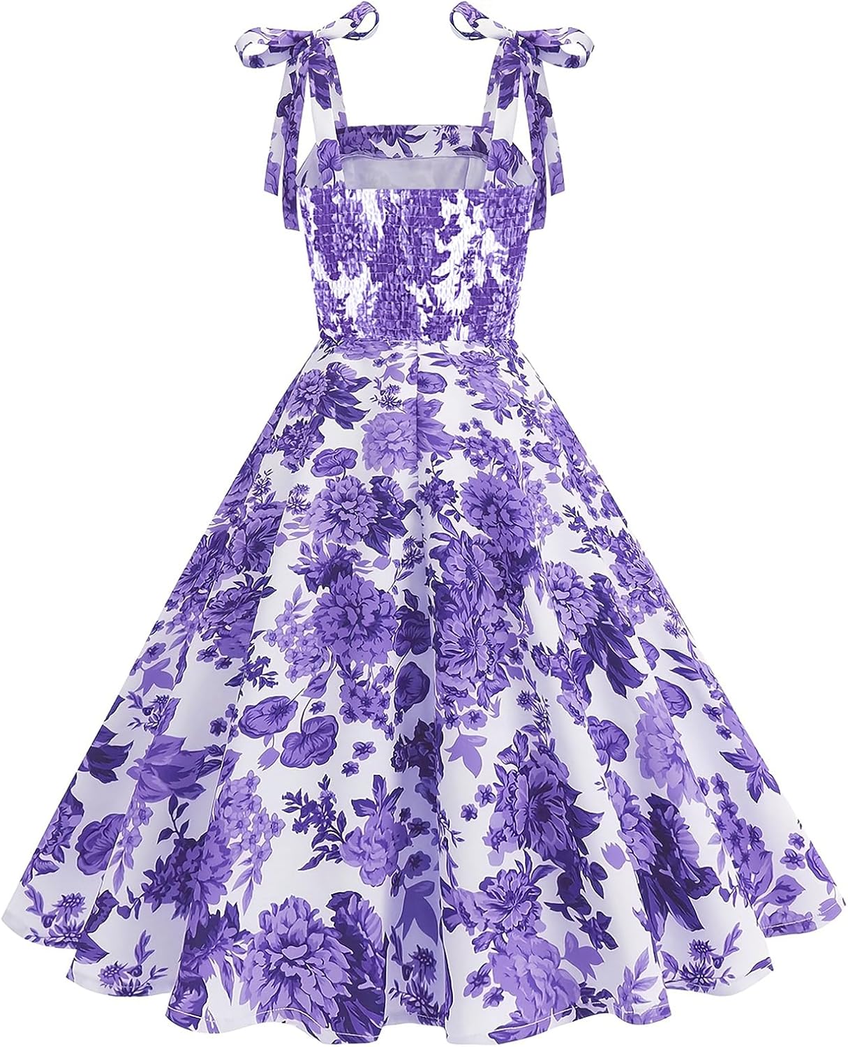 50s Dresses for Women 1950s Vintage Floral Cocktail Swing Dress Retro Tie Straps Backless Rockabilly Prom Tea Party Dresses - Image 5