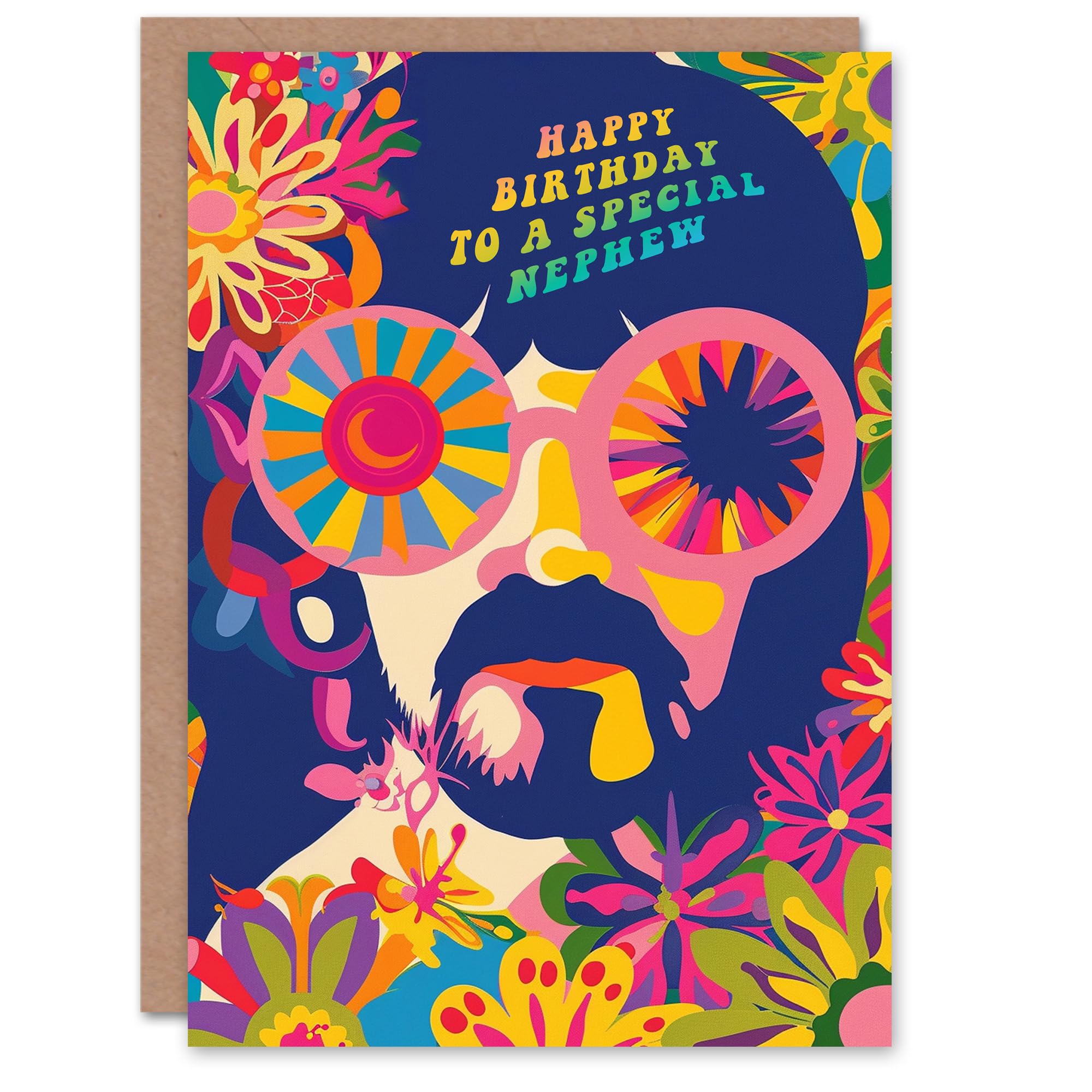 Artery8 Happy Birthday Card to a Special Nephew Hippy Flower Power Hippie 1960's Psychedelic Trippy