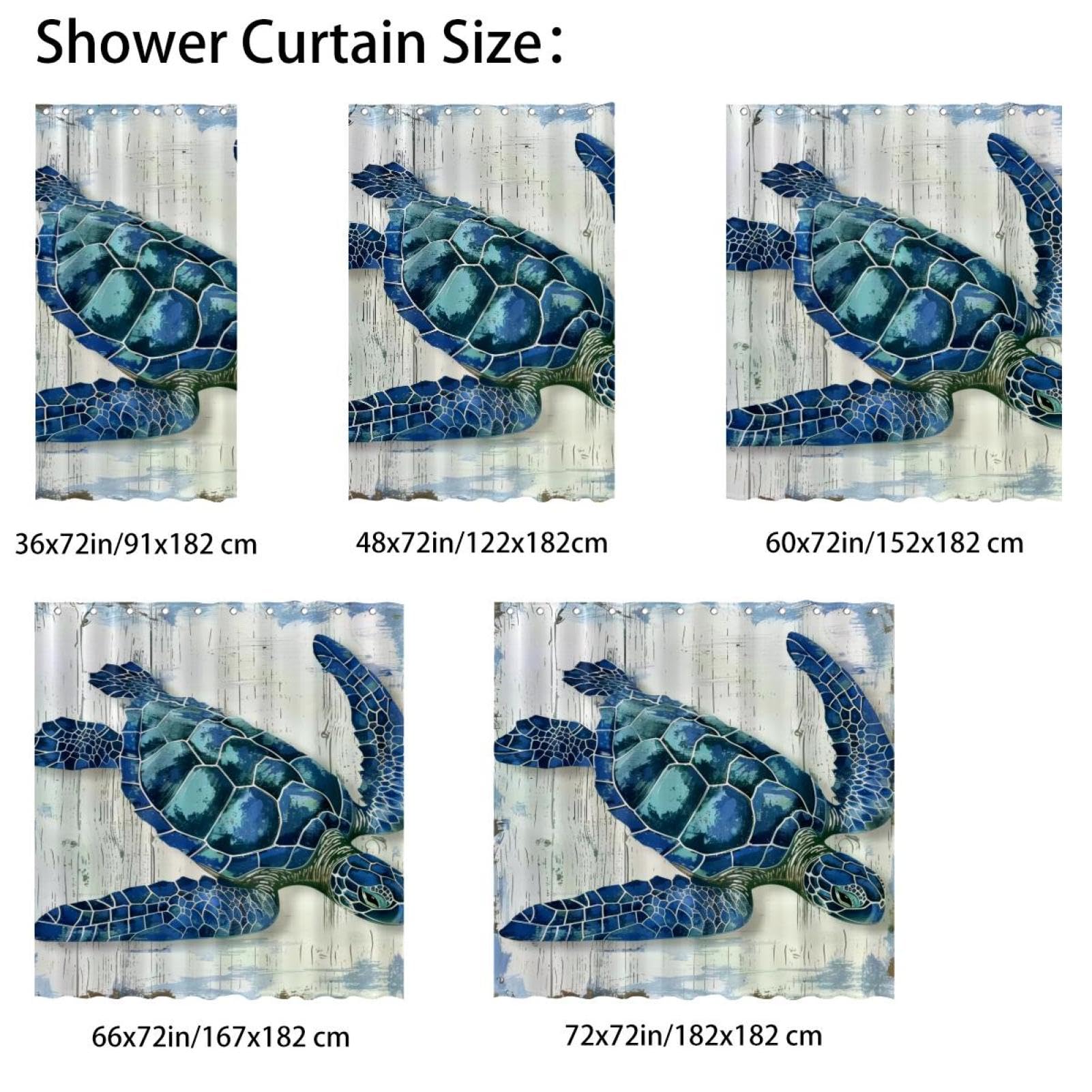 Yeele Duschvorhang-Set „Strand & Meeresschildkröte“ – Wasserdicht, 183x183 Cm, Mit 12 Haken, Blau