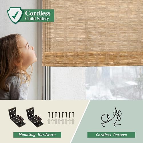 Miniatura 3 de Yin Yang Persianas romanas de bambú opacas sin cables, filtran la luz, persianas de ventana de madera tejida natural, persianas de ventana