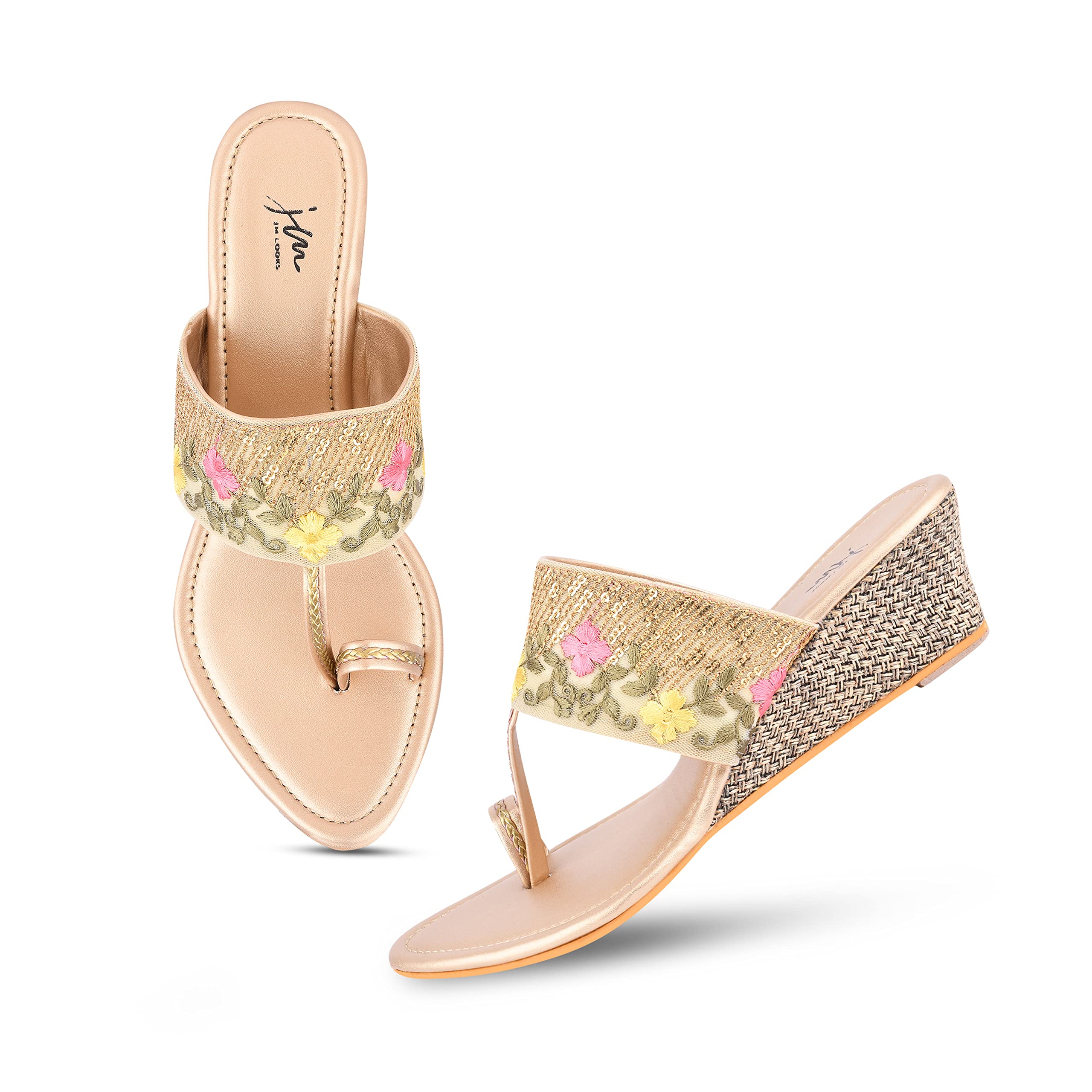 JM LOOKS Women Stylish Fancy And Comfort Trending Kolhapuri Chappal Flat Fashion Sandals For Women, Gold, Size_5 (B0BJ99LCCM) Amazon Price History, Amazon Price Tracker