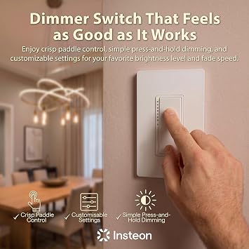 Insteon Smart Dimmer Wall Switch, 600W, 2477D (White) - Needs Neutral Wire - Requires Insteon Hub for Voice Control with Amazon Alexa and Google Assistant