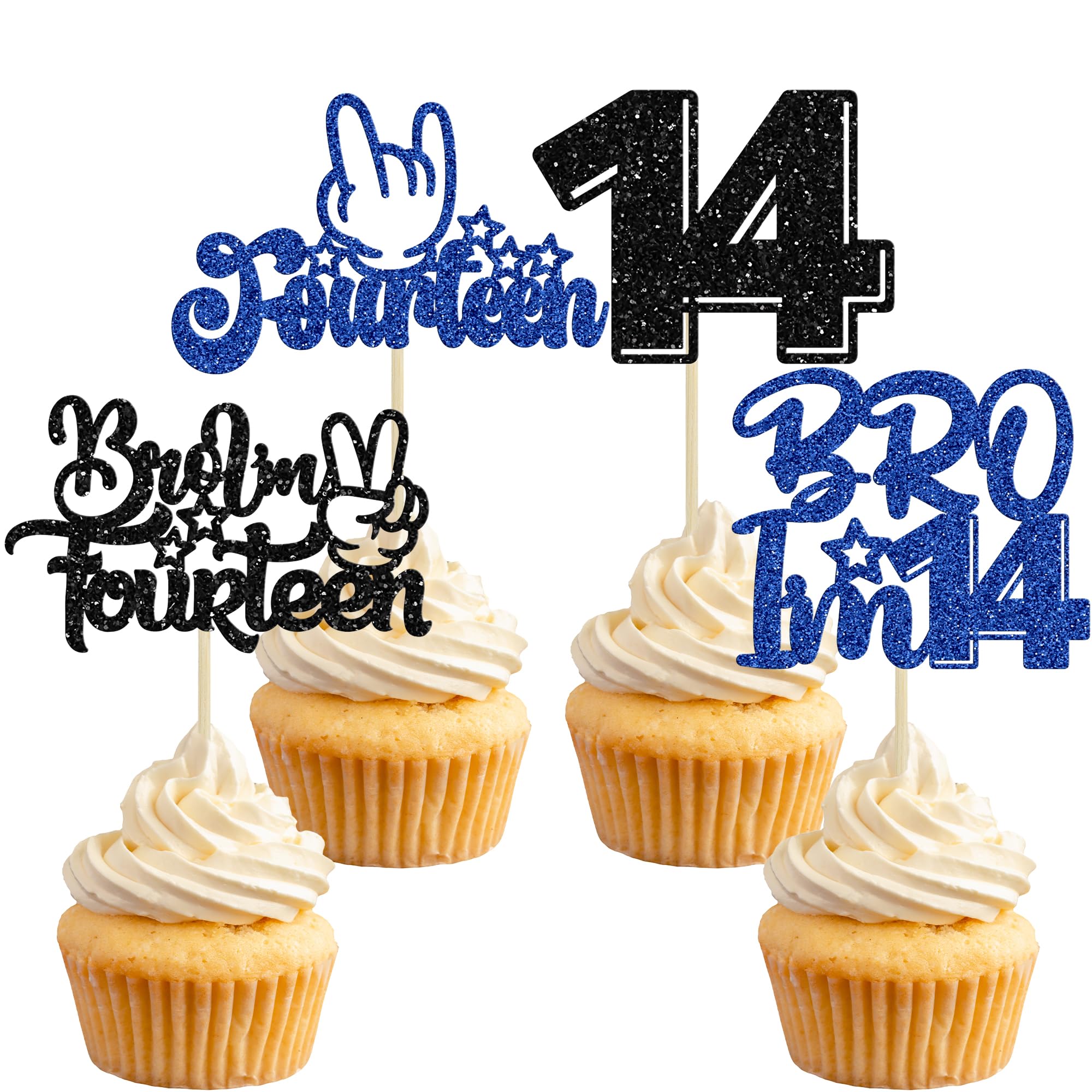 Gyufise 24Pcs Brother I'm 14 Cupcake Toppers Glitter Happy 14th Birthday Cake Pick Bro I'm 14 Cake Decoration It's My 14th Birthday Decorations for Boys Cheers to 14 Years Old Birthday Party Supplies